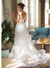 White Sequined Lace 3D Flowers Wedding Dress